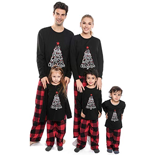 Onancehim Matching Christmas Pajamas for Family, Funny Holiday Cute Let It Snow Print Tops Plaid Pants Xmas Sleepwear Pjs Set
