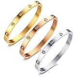 Shining Diva Fashion 18K Gold Plated Stainless Steel Openable Crystal Bracelet | Cuff Bangle | Friendship Couple Wedding Gifts for Mother Sister Wife Girlfriend | Anti Tarnish Jewellery (A_Combo)