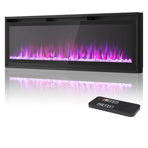 Electric Fireplace Recessed and Wall Mounted, Fireplace Heater and Linear Fireplace, Ultra-Thin Electric Fireplace Inserts, Low Noise, with Timer, Remote Control, Multiple Flame Colors, 750/1500W