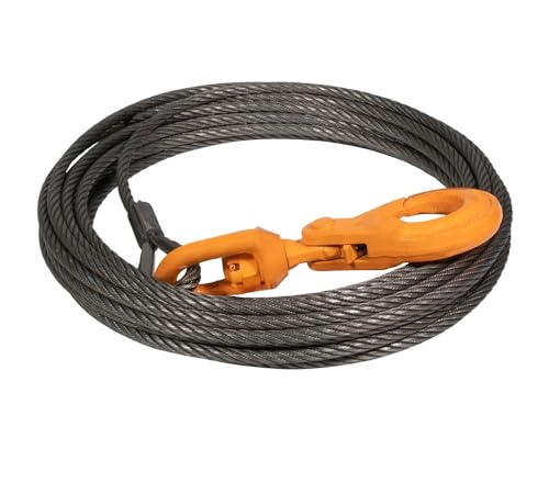 Mytee Products Winch Cable Rope Wrecker Tow Truck Rollback - Steel Core w/Hook