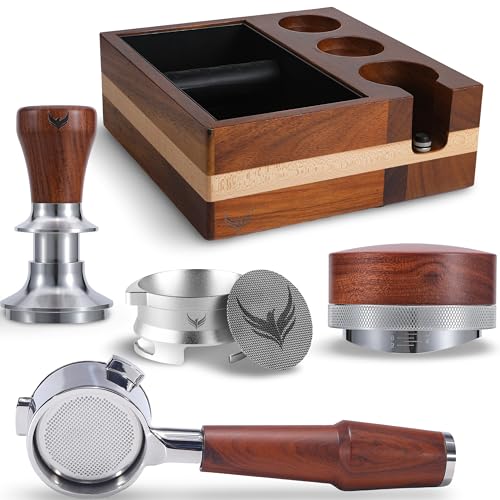 54mm Breville Espresso Machine Accessories Kit 6 pcs 54mm Portafilter, Spring Loaded Tamper, Espresso Distributor, Dosing Funnel,Puck Screen and Espresso Station Organizer Knock Box