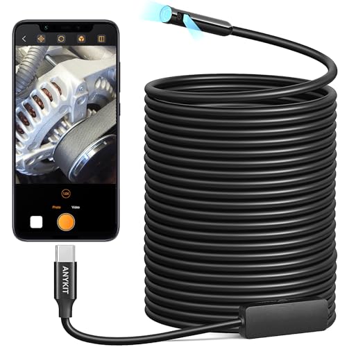 Dual Lens Endoscope Camera with Light, Anykit 2 in 1 USB Borescope with 8 Adjustable LED Lights, IP67 Waterproof 8.0mm Inspection Camera for iPhone, iPad, OTG Android Phones,Semi-Rigid Cable