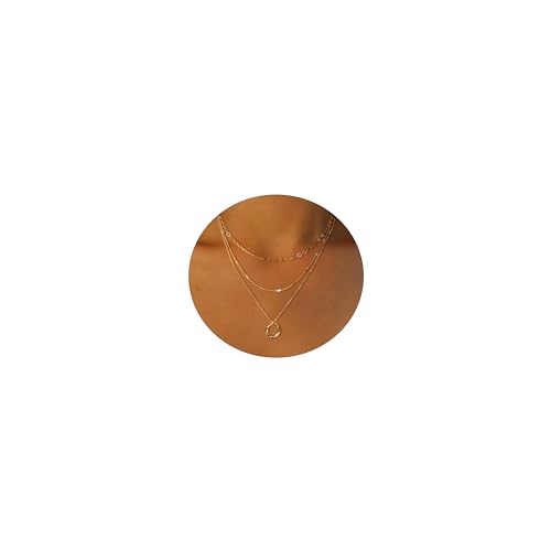 Pancert Layered Gold Choker Necklaces for Women, Stackable Stacked Stacking Layering Dainty Gold Necklace 14k Gold Plated Beach Circle Paperclip Cute Pendant Chain Necklaces Simple Jewelry Gift