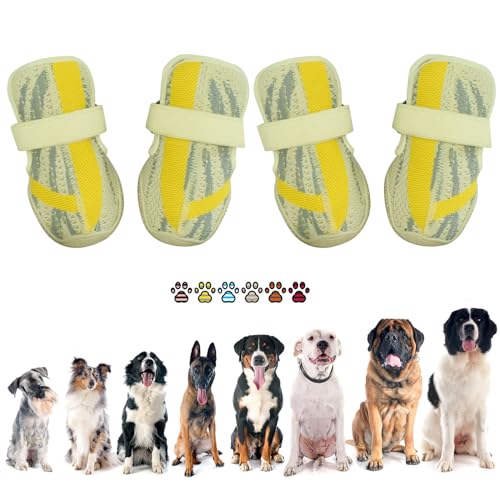 PETQYS Dog Shoes,Mesh Breathable Dog Boots for Walking Running Hiking,Soft Non-Slip Rugged Rubber Sole Dog Booties with Adjustable Straps 4Pcs