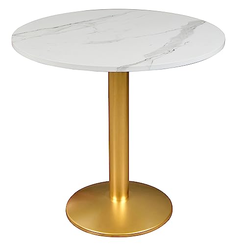 Round Modern Dinning Table 30 inches Bistro Tulip Table with White Faux Marble top Gold Sturdy Metal Frame,Easy Assemble,Diameter 30in*H28.54in