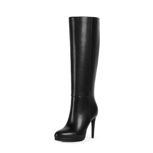 Modatope Knee High Boots Women Pointed Toe Stiletto Heel Fall Tall Boots Elastic Leather Long Boots Side Zipper