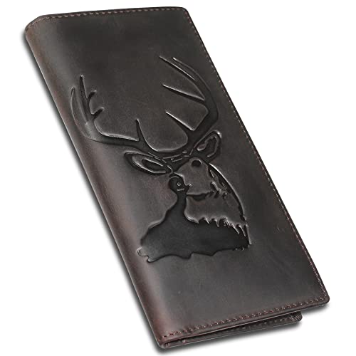 DK86 Deer Long Wallets For Men | Full Grain Leather | Rfid Blocking | Bifold Wallet | Rodeo Wallet