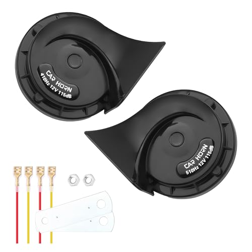 2PCS Super Loud Car Horns Kit with Wires/Brackets/Nuts,105-115dB Horns for Car for Damaged Car Horn Replacement,Universal Waterproof Electric 12V Horn for Car Truck SUV (Black)