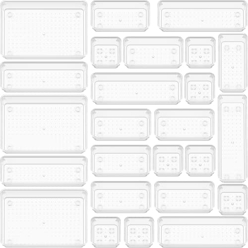 Criusia Clear Plastic Drawer Organizer Set, Non-Slip/Crack Bathroom Vanity Drawer Organizer Trays Dividers, Versatile Storage Bins for Makeup, Jewelry and Office, Desk, Bathroom, Bedroom, Kitchen