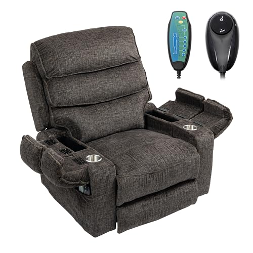 JIKFRIMA Power Lift Recliner Chair Sofa for Adults with Massage Heat Dual Motor Infinite Position Lay Flat Recliner Chair with Phone Wireless Charging, Lumbar Pillow, Cup Holder, Up to 400LBS