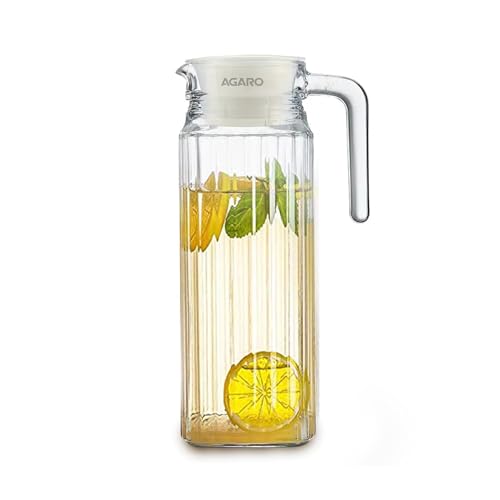 AGARO Elegant Glass Jug with Lid, 1.1L, Cold Water ice Tea, Milk and Juice Beverage Carafes jug Pitcher