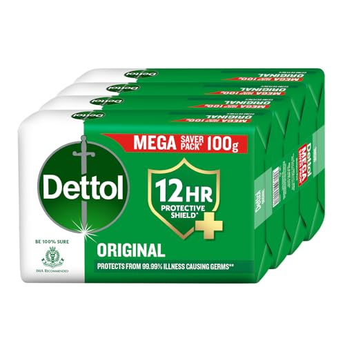 Dettol Original Bathing Soap Bar with 12 HR protective shield (400gm) | Kills 99.99% Germs, 100g (Pack of 4)