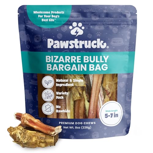 Pawstruck Natural Bully Sticks Bizarre Bargain Bag for Dogs & Puppies - Rawhide-Free Single Ingredient Chew Treats