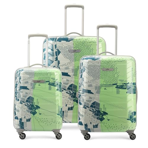 Skybags Trooper Set of 3 (Cabin + Medium+Large) Hard Luggage (55+65+75 cm) | Polypropylene Luggage Trolley with 8 Spinner Wheels|Green|Unisex