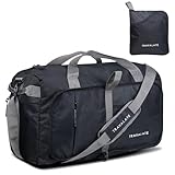 TRAVALATE 50L Foldable Travel Duffle Bag with Separate Shoe Compartment and Adjustable Shoulder Strap| Water and Tear Resistant Overnight Bag for Men & Women, Black, 50L, Luggage