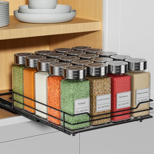 RCHYFEED Spice Rack Organizer for Cabinet, Shelves Pull out cabinet organizer, 3 Level Adjustable Height, Kitchen Seasoning Organizer for Inside Cabinets & Pantry Closet