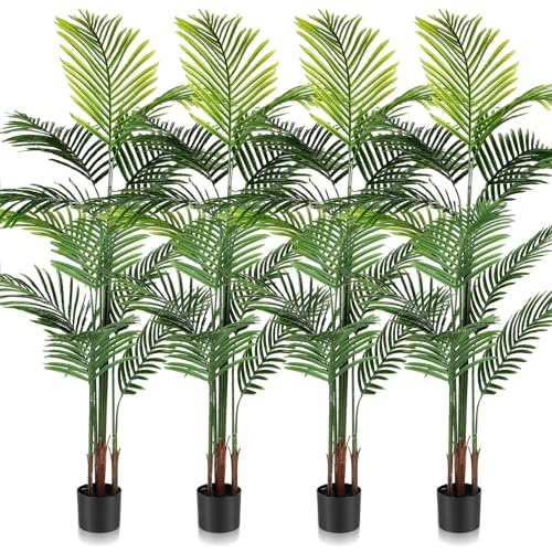 Jexine Artificial Areca Palm Plant Fake Palm Tree, Faux Plant for Home Decor Indoor Outdoor Faux Areca Palm Tree in Pot for Home Office Housewarming Gift Modern Decoration