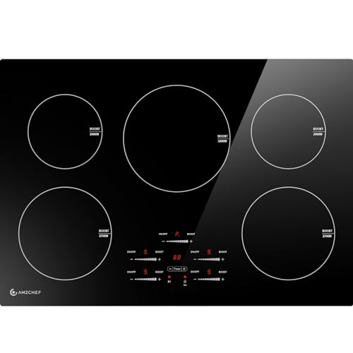 AMZCHEF 30 Inch 10600W Induction Cooktop With 5 BOOST Burners, 9 Levels Electric, Built-in Control by Slide Touchscreen, Child Safety Lock, Independent Timer, No Plug, 240V