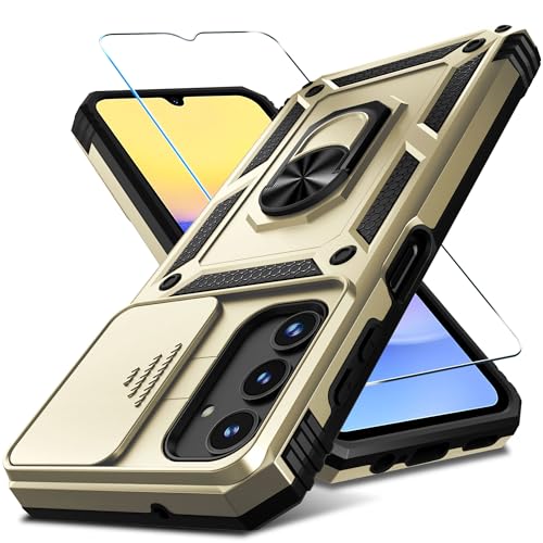 Janmitta for Samsung Galaxy A15 5G Case Built in Slide Camera Lens Cover+Screen Protector+Finger Ring Holder Kickstand,Heavy Duty Shockproof Full Body Protective Phone Cover,2024