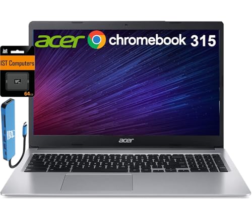 acer Chromebook 315 15.6" (Intel Celeron N4500, 4GB RAM, 128GB Storage (64GB eMMC + 64GB IST SD Card)), IST Hub, Chrome OS