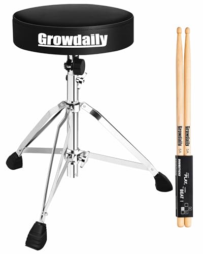 GrowDaily Drum Throne Seat,Adjustable Stool Drum Universal Padded Drum Throne Drummer Stool with 5A Drumsticks for Adults Beginner Drummers