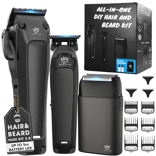 Royal Clips Hair and Beard Fade Kit 2.0 – Professional Clipper, Trimmer & Foil Shaver Bundle for Men, Complete Haircut Set for Barbers – Ideal Holiday Gift for Men, Fathers, Brothers & Barbers - Black