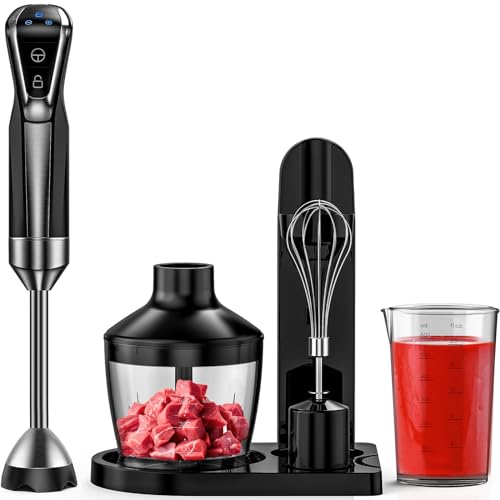 LINKChef 7 in 1 Immersion Blender Scratch Resistant, 2 Titanium Steel Blades 800W Hand Blender, 20 Speed and Turbo Mode Stick Blender Immersion with Whisk, Milk Frother, Food Processor, Beaker