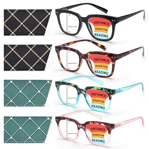 CHOFILORD Progressive Multifocus Reading Glasses for Women Men Blue Light Blocking Spring Hinge Square Computer Readers