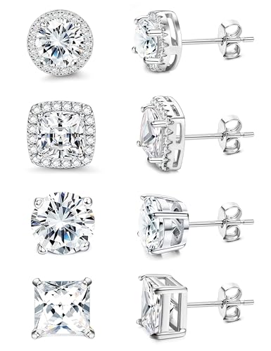 MILACOLATO Cubic Zirconia Stud Earrings for Women Men | 18K Gold Plated Hypoallergenic Sterling Silver Post Earrings | Big Brilliant Simulated Diamond CZ Halo Stud Earrings for Sensitive Ears