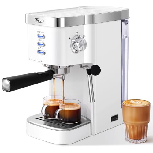 Gevi Espresso Machines 20 Bar Fast Heating Automatic Cappuccino Coffee Maker with Foaming Milk Frother Wand for Espresso, Latte Macchiato, 1.2L Removable Water Tank, Coffee Serving Sets