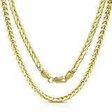 JEWELHEART 14K Real Gold Chain For Men - 3.8mm Thick Diamond Cut Foxtail Link Spiga Wheat Chain Necklace - Yellow Gold Pendant Necklace For Women with Lobster Clasp 22"
