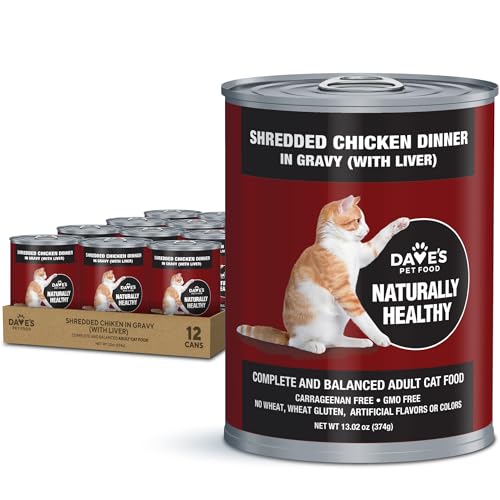 Dave's Pet Food Wet Cat Food (Shredded in Gravy), Naturally Healthy Shredded Soft Cat Food in Gravy, Canned