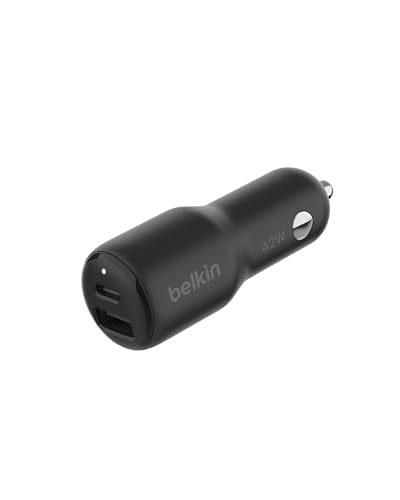 Belkin BoostCharge 42-Watt Dual Port Fast Car Charger w/30W USB-C & 12W USB-A Ports for iPhone 16, 16 Pro, Galaxy S25, S24, Pixel 9 & 8, Nintendo Switch 2 & More - Black