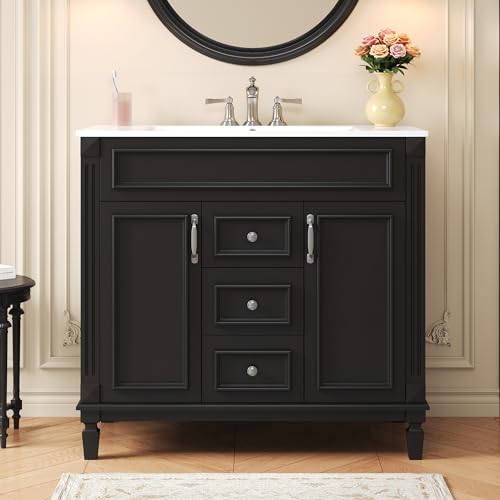 Merax 36” Bathroom Vanity with Sink, 36 inch Bathroom Vanity Cabinet with Matching Mirror Medicine Cabinet, Bathroom Storage Cabinet with Sink Top