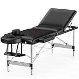Massage Table Portable 84" Long 24" Wide Professional 3 Sections Reclining Massage Bed Lash Bed, Aluminium Adjustable Esthetician Bed Tattoo Table Spa Bed Salon Bed with Carrying Bag (Black)