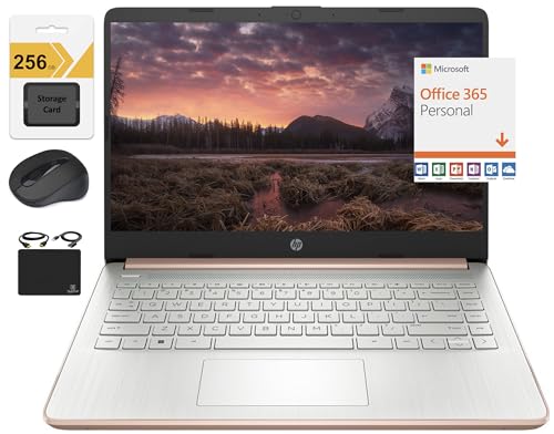 HP New 14" HD Ultra Light Thin Laptop, Quad-Core Intel Celeron Processor, 16GB RAM, 320GB (64GB eMMC+ 256GB Card), Wi-Fi, Upto 11 Hours, Windows 11 S + 1 Year Office 365+HubxcelAccessory, Rose Gold