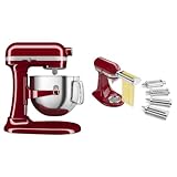 KitchenAid® 7 Quart Bowl-Lift Stand Mixer, Empire Red & KSMPDX Pasta Deluxe Set Stand Mixer Attachment, 5 Piece, Stainless Steel