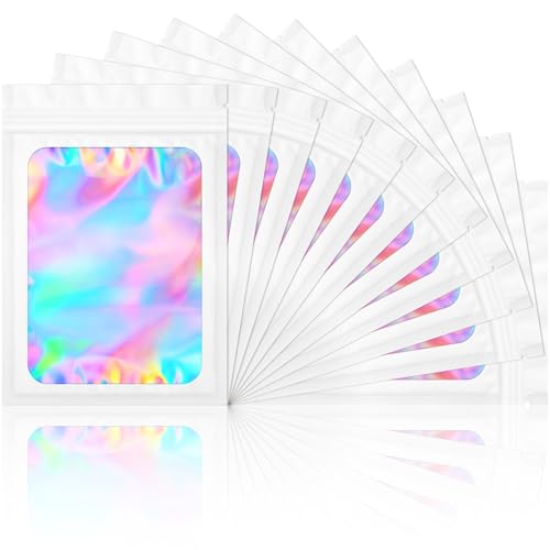 NKLEI 100 Pieces Mylar Holographic Resealable Bags