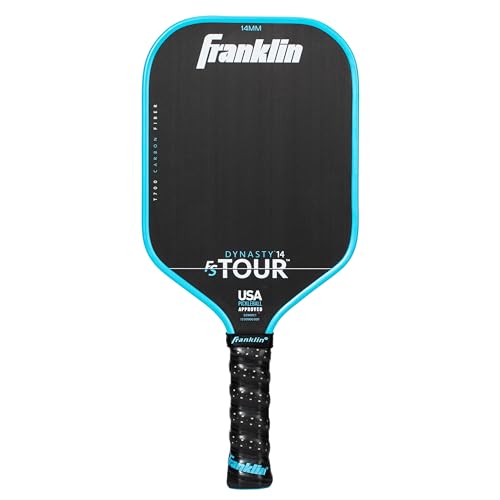 Franklin Sports Pro Pickleball Paddles - FS Tour Series Raw Carbon Fiber T700 - USA Pickleball Approved - Unibody Epoxy Resin Injected Edge - Dynasty + Tempo - 14mm/16mm Core - Gray, Blue + Pink