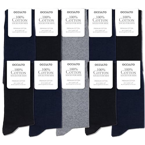 Occulto Men 100% Cotton Dress Socks Pack of 10 (model: Ingo)