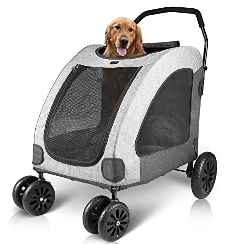 Petbobi Dog Stroller for Medium Dogs - Easy Fold Dual Entry Pet Stroller with One-Foot Brake, All Terrain Wagon Cart with Large Air Mesh, Ideal for Large Senior Pets up to 80 lbs
