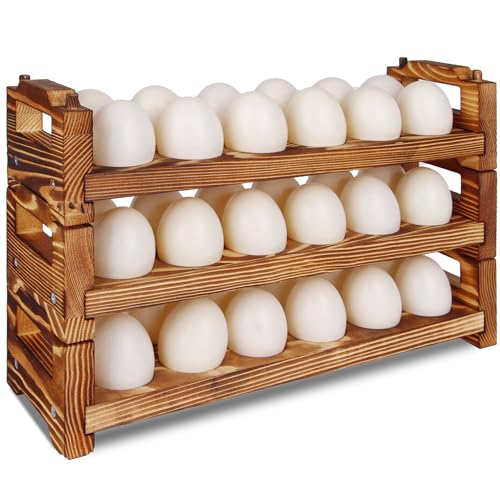 CVHOMEDECO. Wooden Egg Holder Fresh Egg Holders Countertop Firewood Egg Collecting Rack for Gathering Fresh eggs, Stackable with 36 eggs, Home Kitchen Organizer, Set of 3 PCS