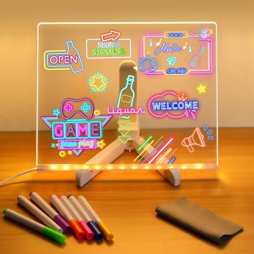 Led Note Board with Colors, Glowing Acrylic Dry Erase Board with Light, Light up Dry Erase Board Memo Message Board Note Glass Led Board