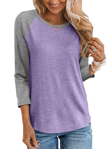 TICTICMIMI Women's Crewneck 3/4 Sleeve Tops Casual T Shirts Basic Summer Tees Loose Fit Pullover Tunic Blouse