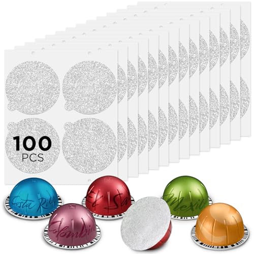CAPMESSO Reusable Vertuo Capsule Kit, Reusable Vertuo Pods with 100 Pcs Aluminum Foil Seal Lids, Two-sided Scoop for Faster Refill Vertuo Pods