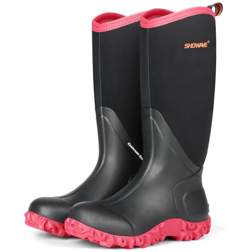 Showave Women's Rain Boots Tall Insulated Rubber Boots for Women Neoprene Waterproof Boot Durable Mud Boot for Gardening Farming Fishing