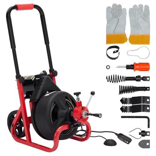 Drain Cleaner Machine, 75 ft X 1/2 in Electric Drain Snake with 6 Cutters Gloves, Electric Drain Clog Remover Plumbing Tool for 2 to 4 in Pipes