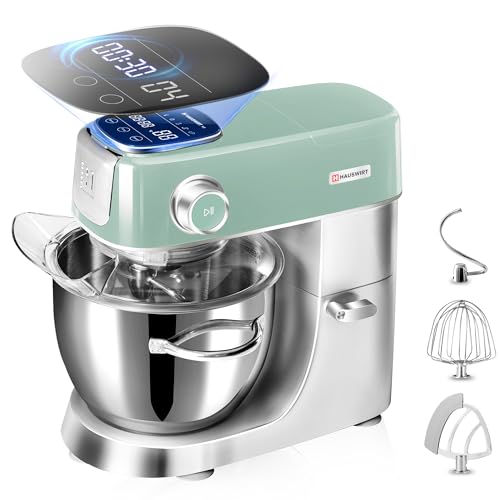 Hauswirt High-End Smart Stand Mixer M5, LED Touchscreen Mixers Kitchen Electric Stand Mixer, 5 Preset Menus, 5.3Qt Dough Mixer, 11speeds Kitchen Mixer with Egg Whisk, Dough Hook, Beater, lake green