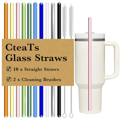 Stanley Reusable Straw - 6 Pack Clear Glass Straws with Cleaning Brush for 30 oz & 40 oz Tumbler Cups