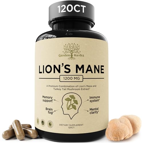 Garden of Herbz Lions Mane Supplement – Nootropic Brain Fog, Focus, Memory, Nerve Function, & Immune Support Supplement – Non-GMO 1400 Mg Lions Mane Mushroom Supplement